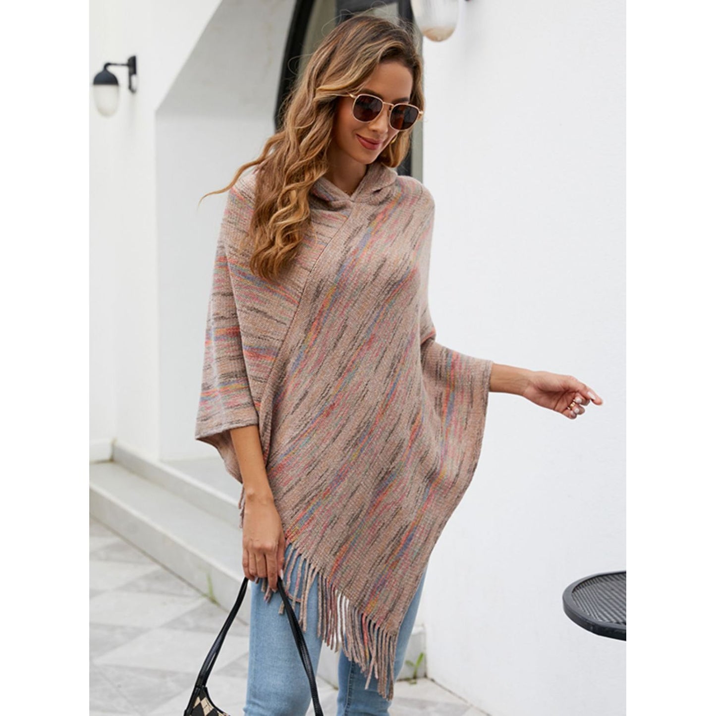 Fringe Hem Hooded Poncho