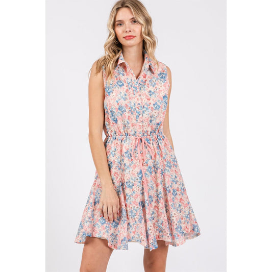 GeeGee Full Size Floral Eyelet Sleeveless Mini Dress