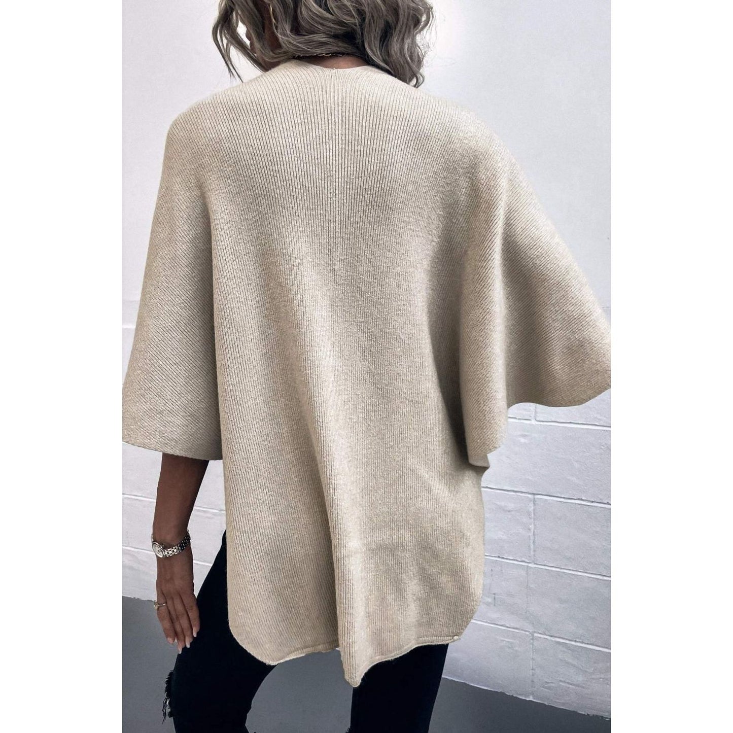 Surplice Neck Pom-Pom Trim Poncho