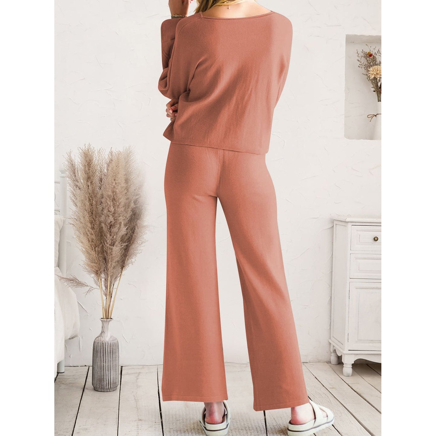 Long Sleeve Lounge Top and Drawstring Pants Set