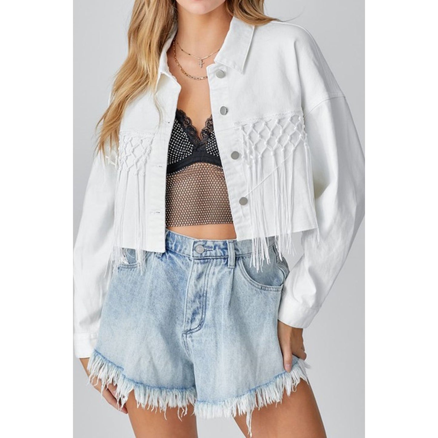 Tassel Sequin Letter Long Sleeve Denim Jacket