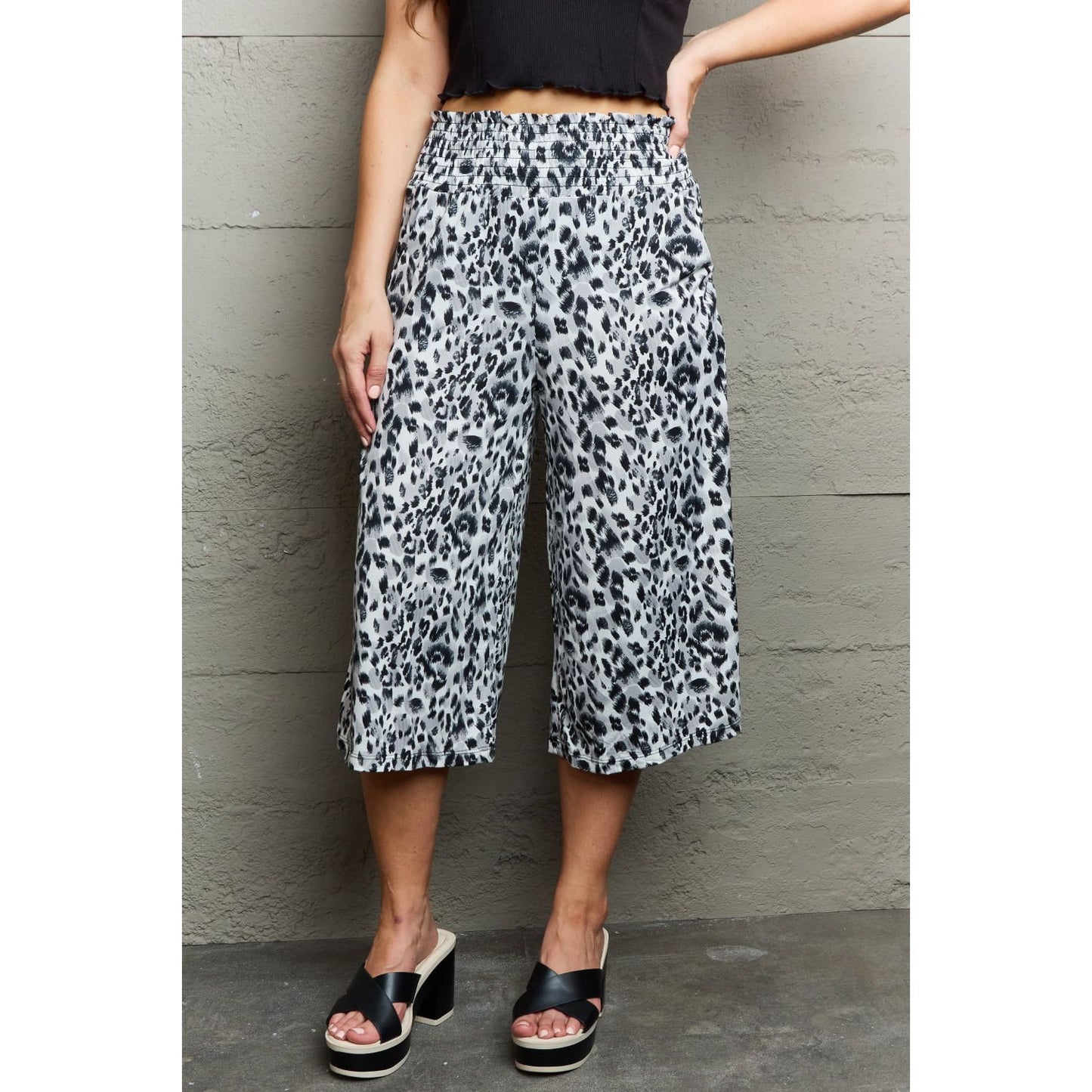 Ninexis Leopard High Waist Flowy Wide Leg Pants with Pockets