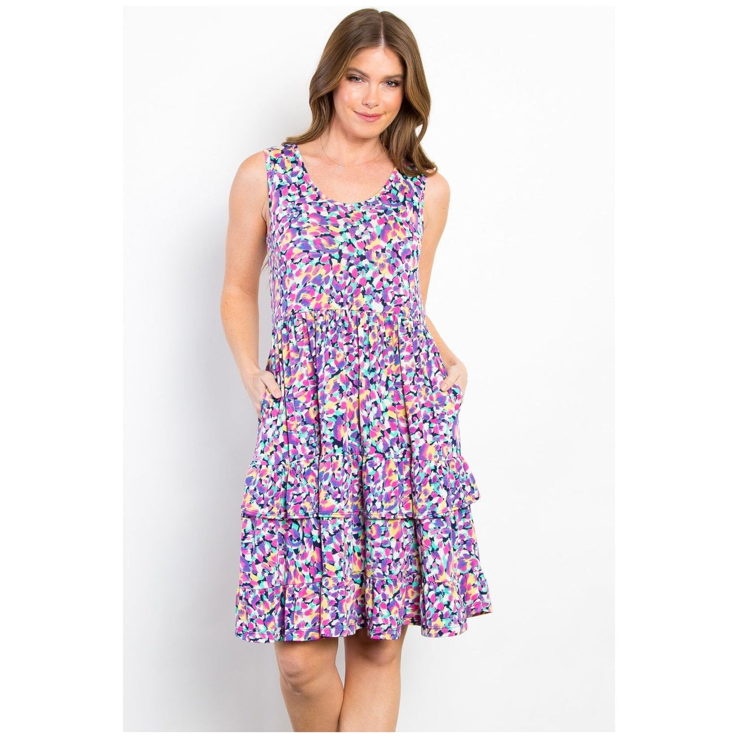 Be Stage Full Size Print Wrinkle Free Ruffled Dress