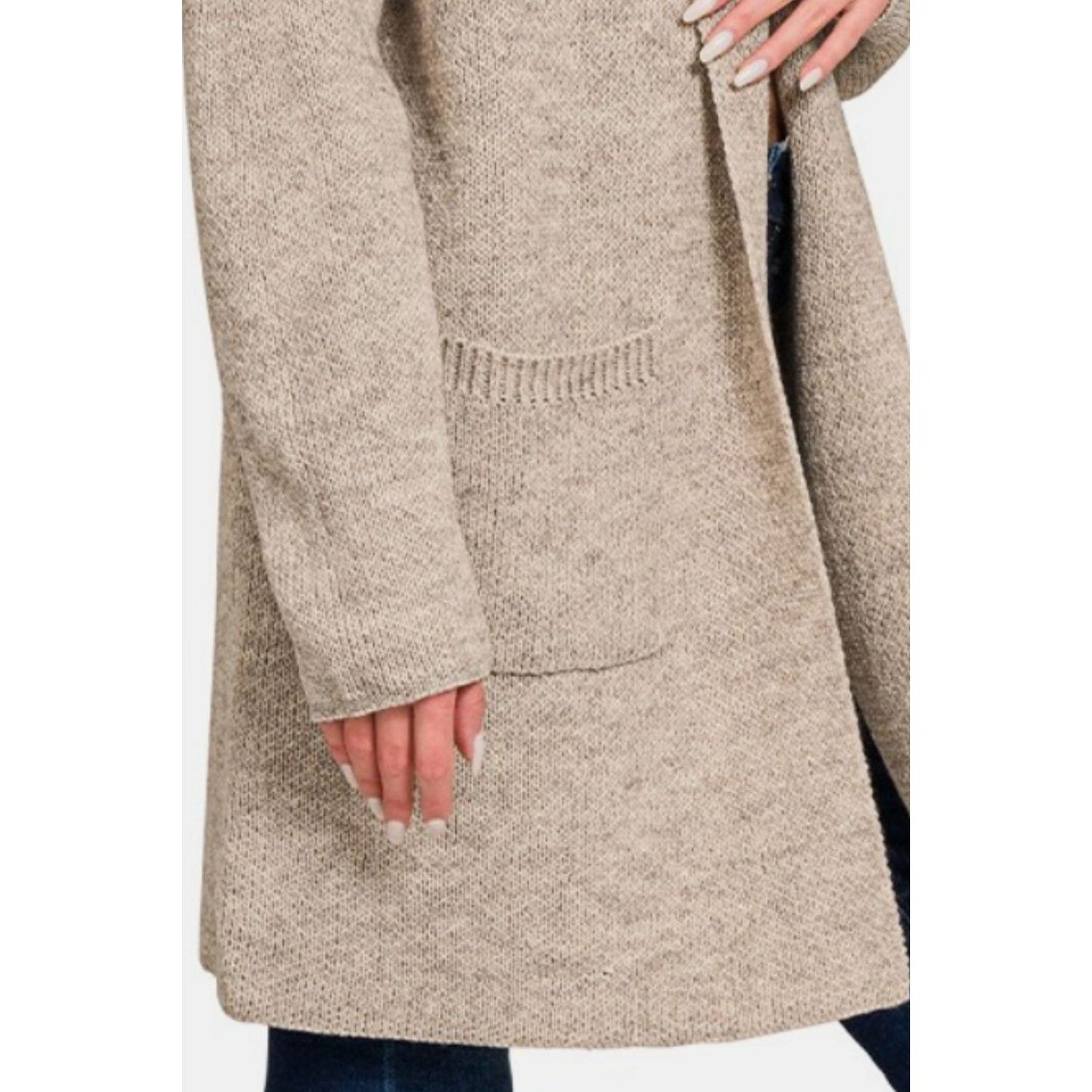 Zenana Hooded Open Front Sweater Cardigan