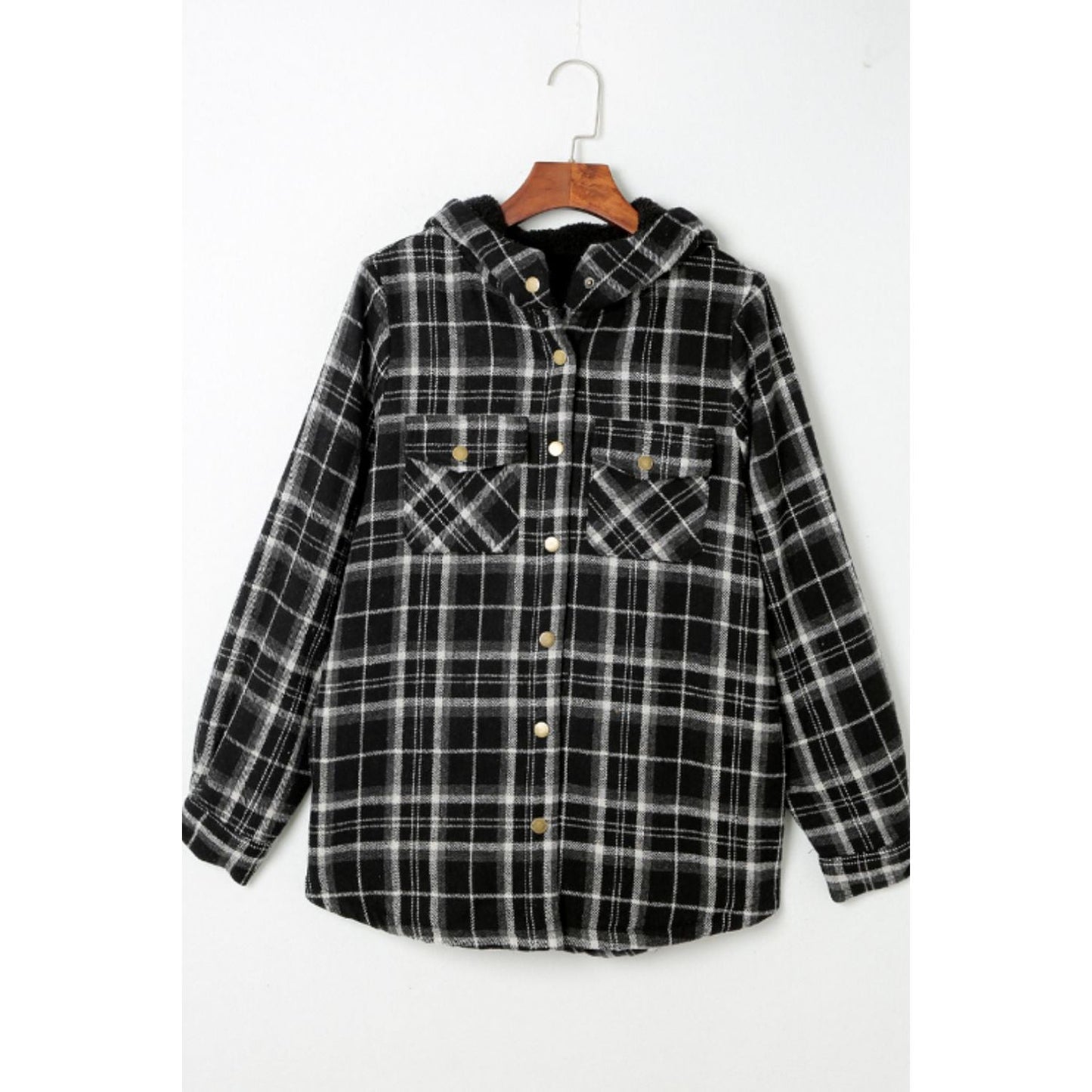 Plaid Button Up Long Sleeve Hooded Jacket