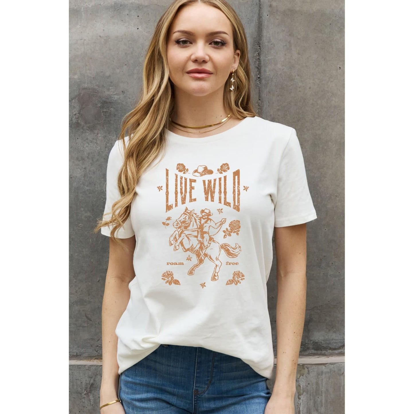 Simply Love Simply Love Full Size LIVE WILD ROAM FREE Graphic Cotton Tee