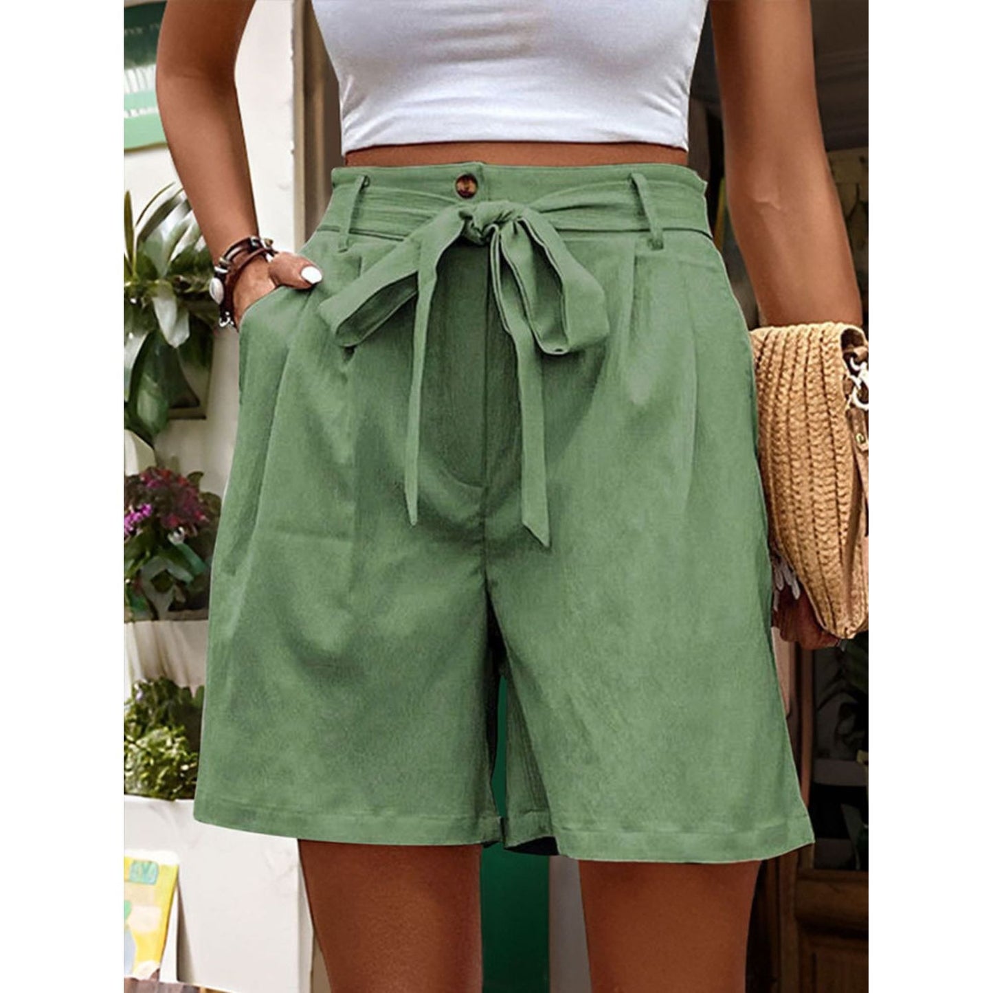 Perfee Tied High Waist Shorts with Pockets