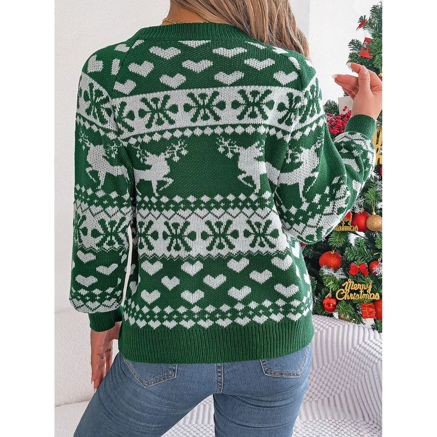 Christmas Element Round Neck Long Sleeve Sweater