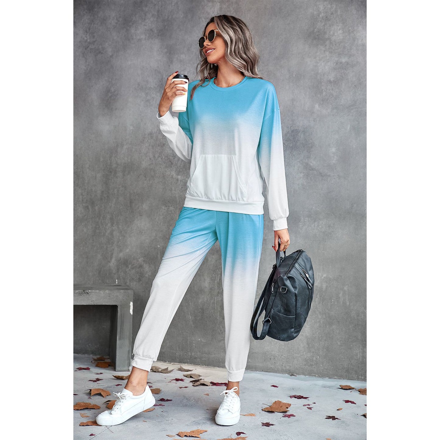 Gradient Round Neck Sweatshirt and Joggers Set