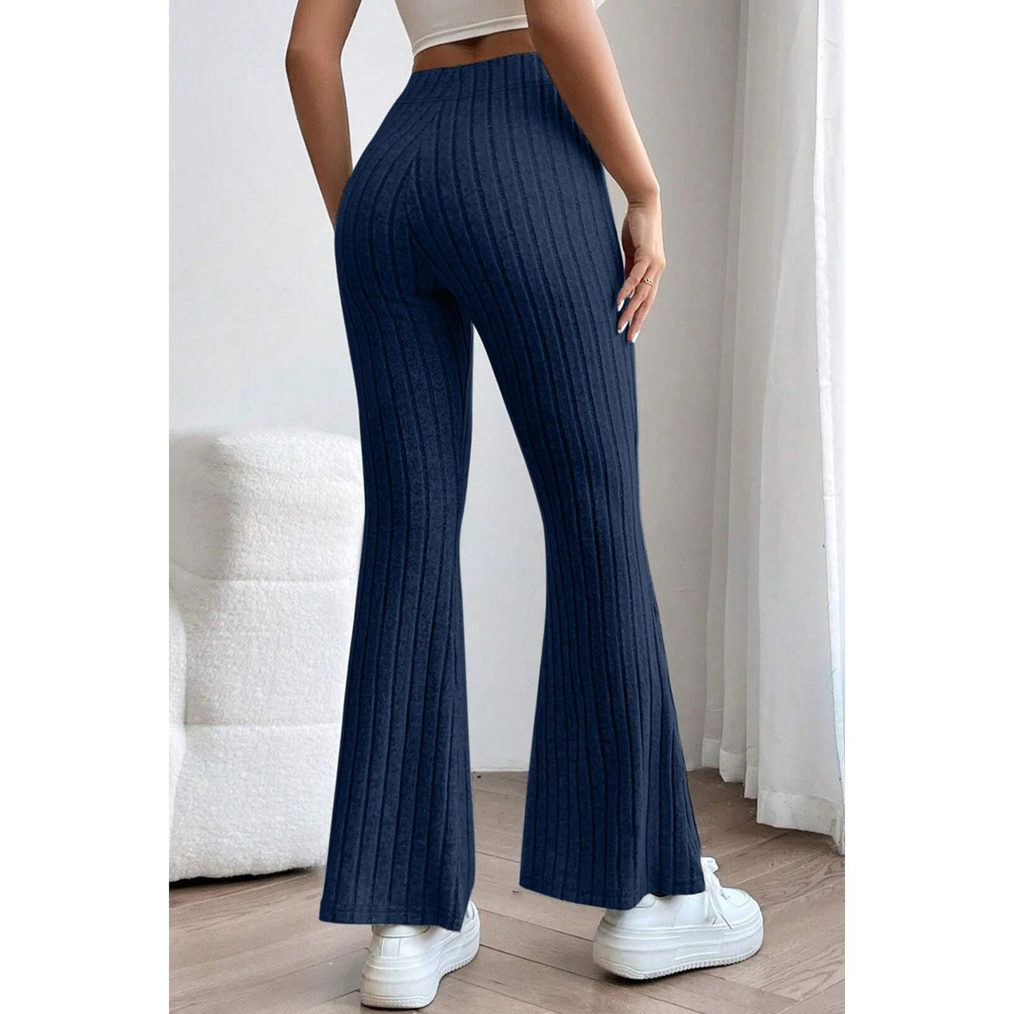 Basic Bae Full Size Ribbed High Waist Flare Pants