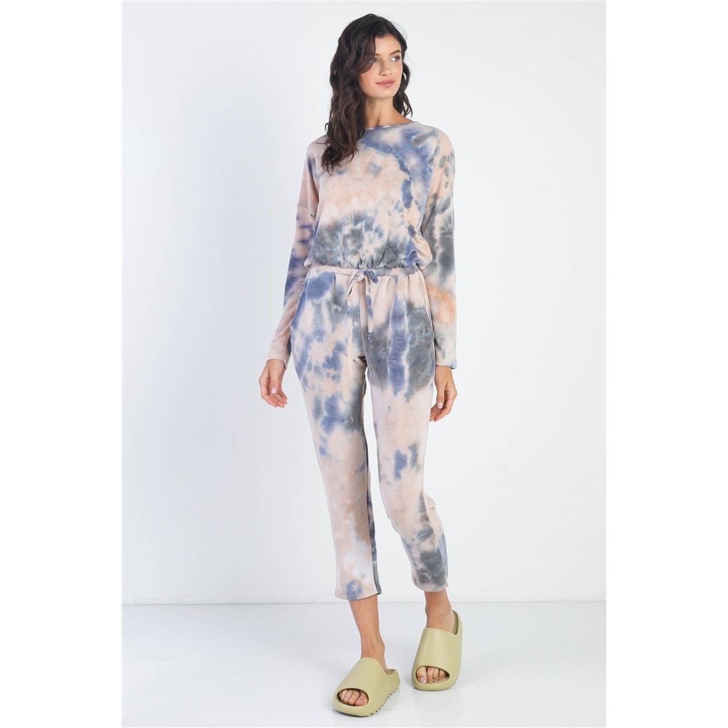 Cherish Apparel Tie-Dye Round Neck Long Sleeve Jumpsuit