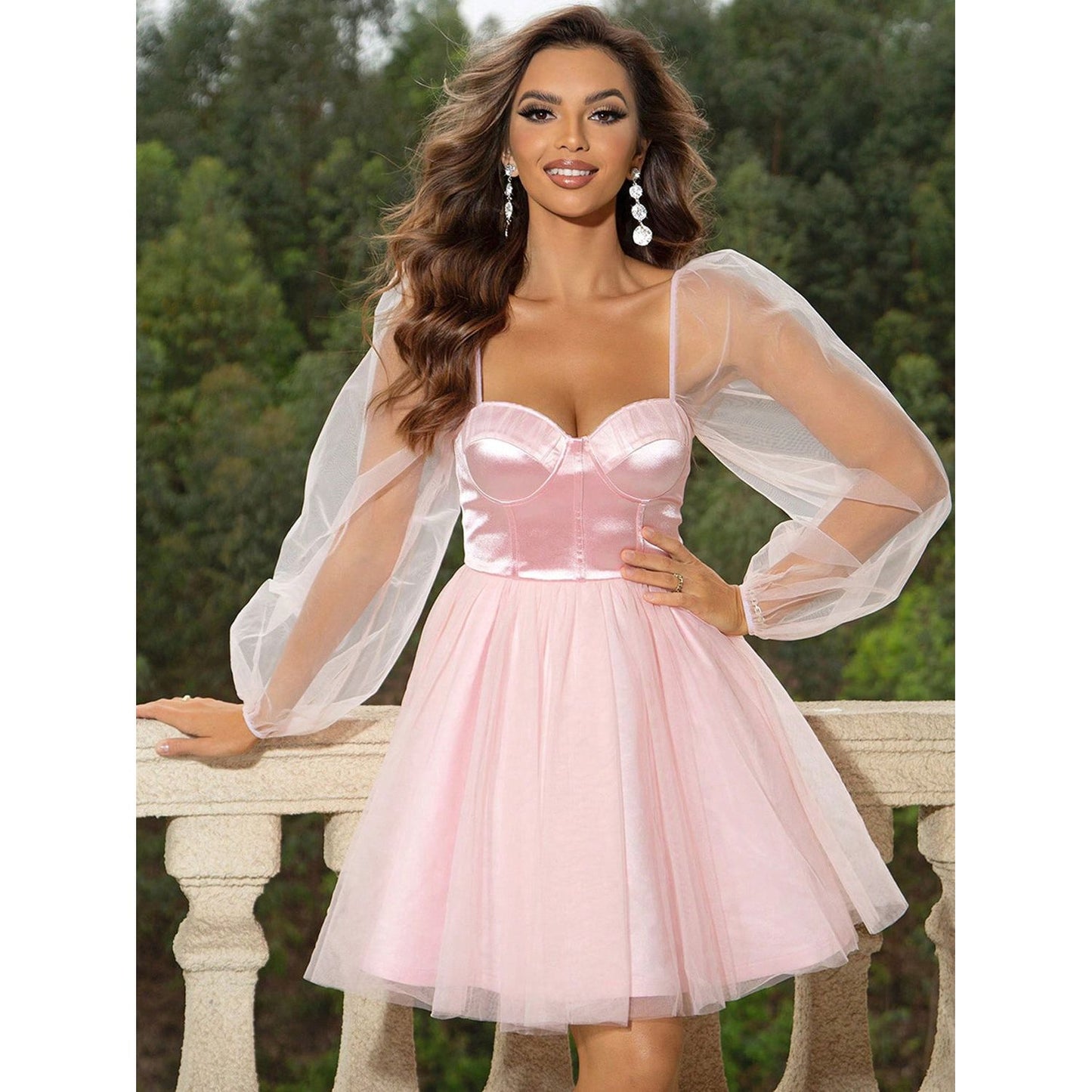 Sweetheart Neck Balloon Sleeve Mini Dress