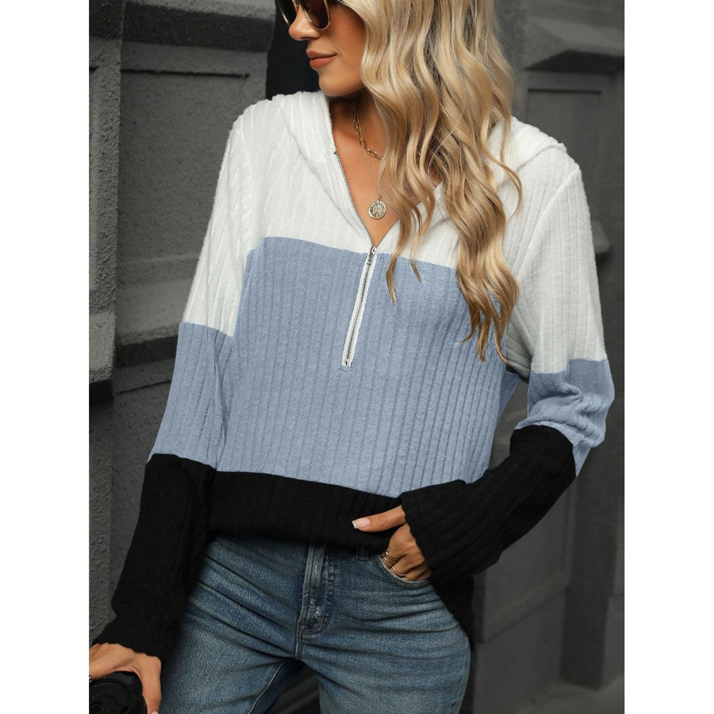 Color Block Hooded Long Sleeve T-Shirt