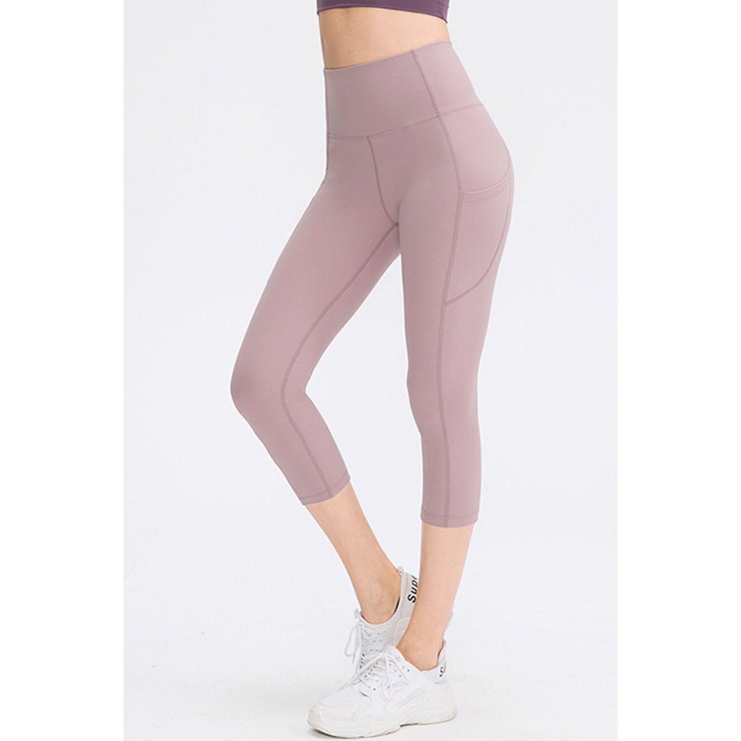 Wide Waistband Cropped Active Leggings with Pockets