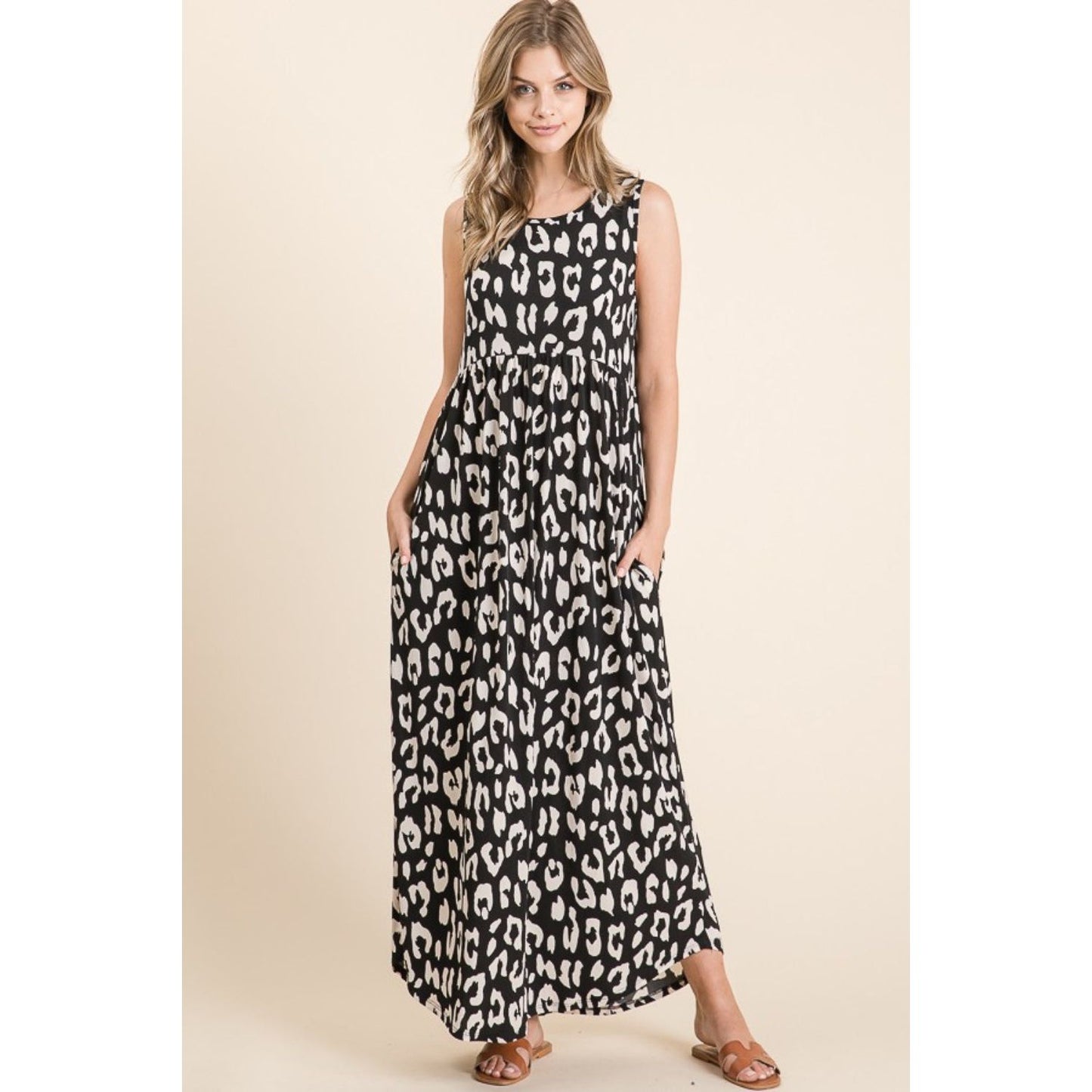 BOMBOM Leopard Maxi Dress with Pockets