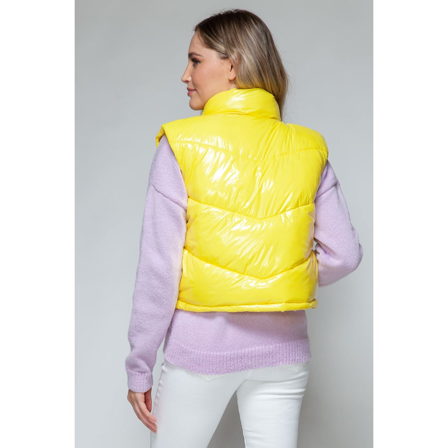 Snobbish Zip Up Turtleneck Shiny Quilted Vest