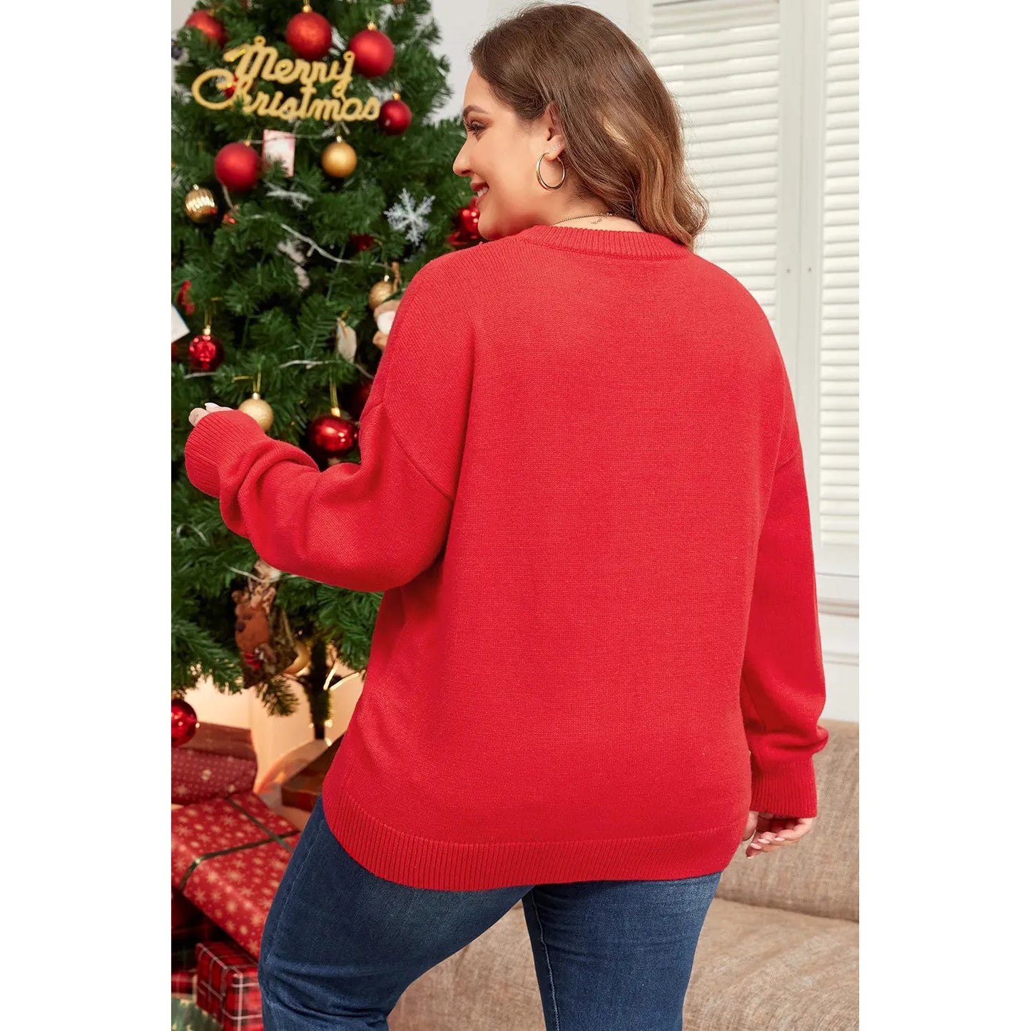 Plus Size MERRY Round Neck Long Sleeve Sweater