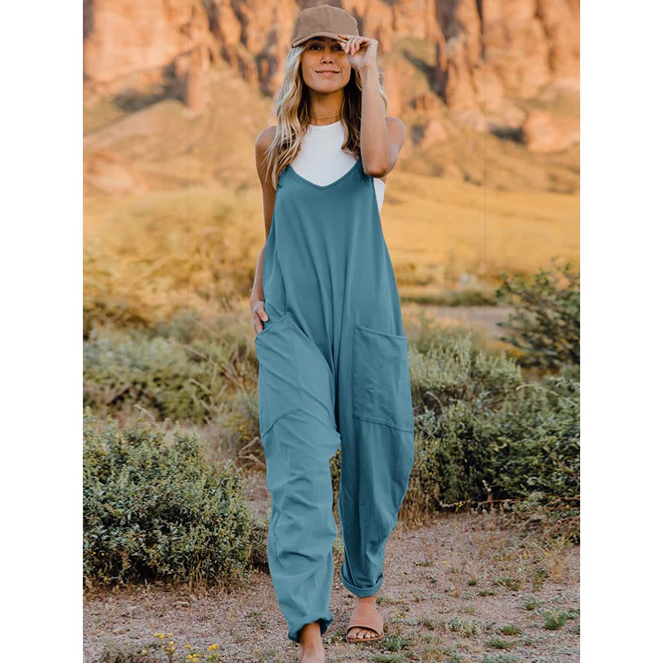 Double Take Full Size V-Neck Sleeveless Jumpsuit with Pockets