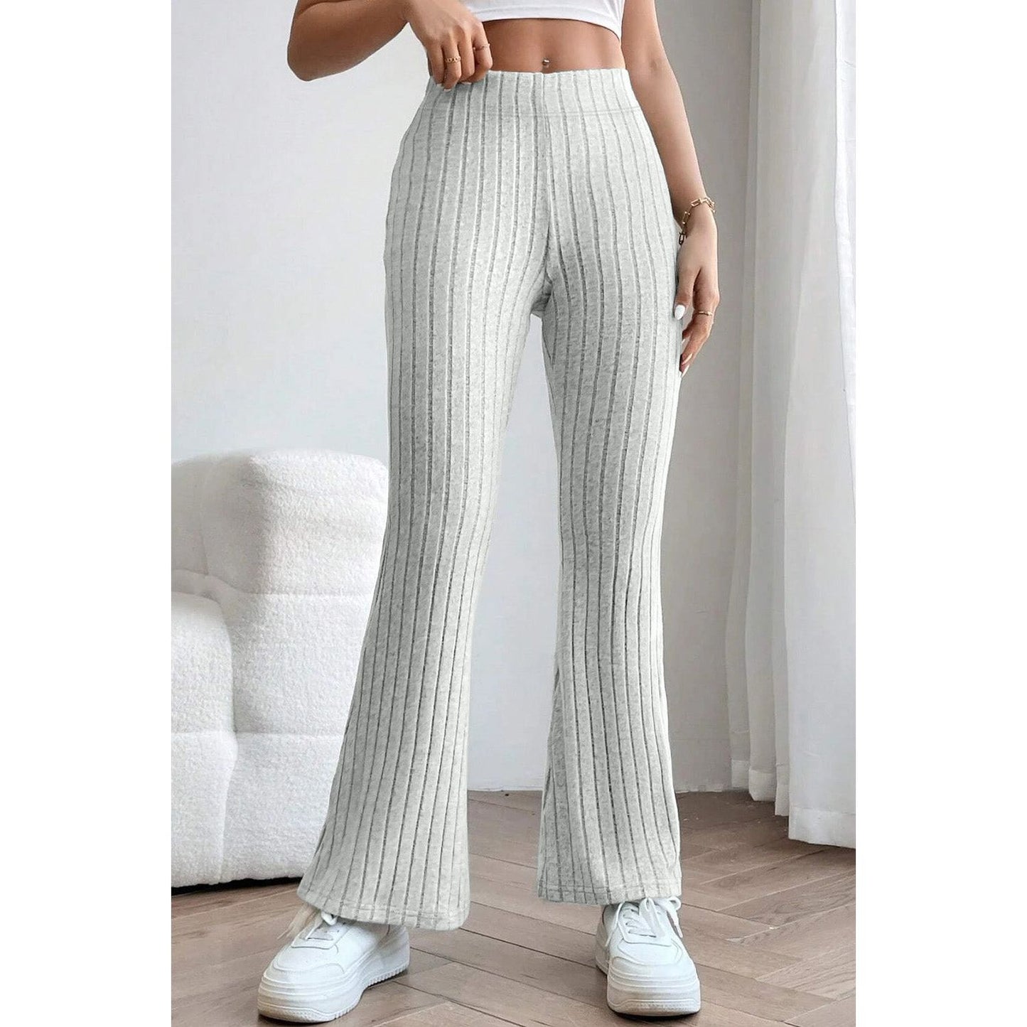 Basic Bae Full Size Ribbed High Waist Flare Pants