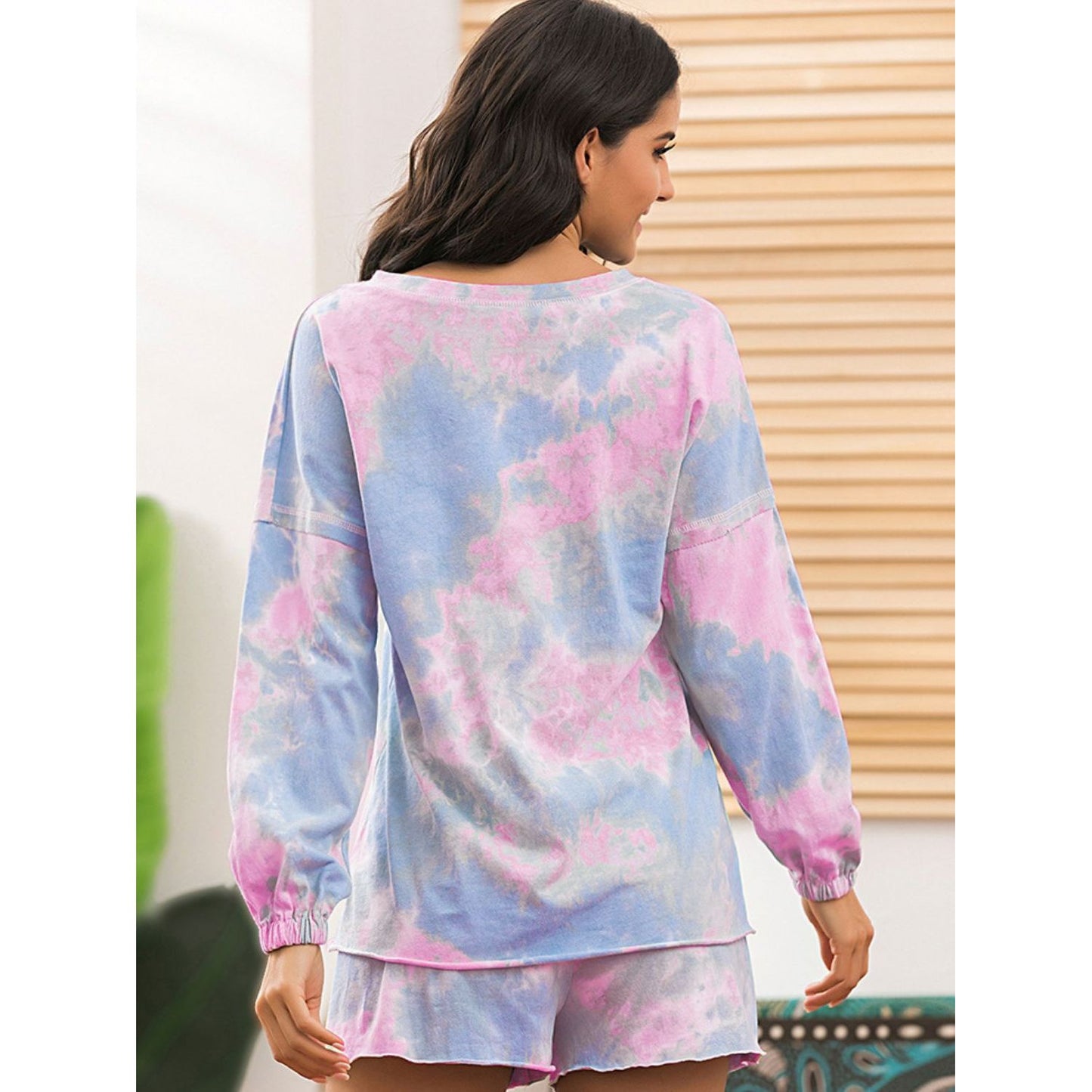 Ivy Lane Tie-Dye Long Sleeve Top and Shorts Lounge Set