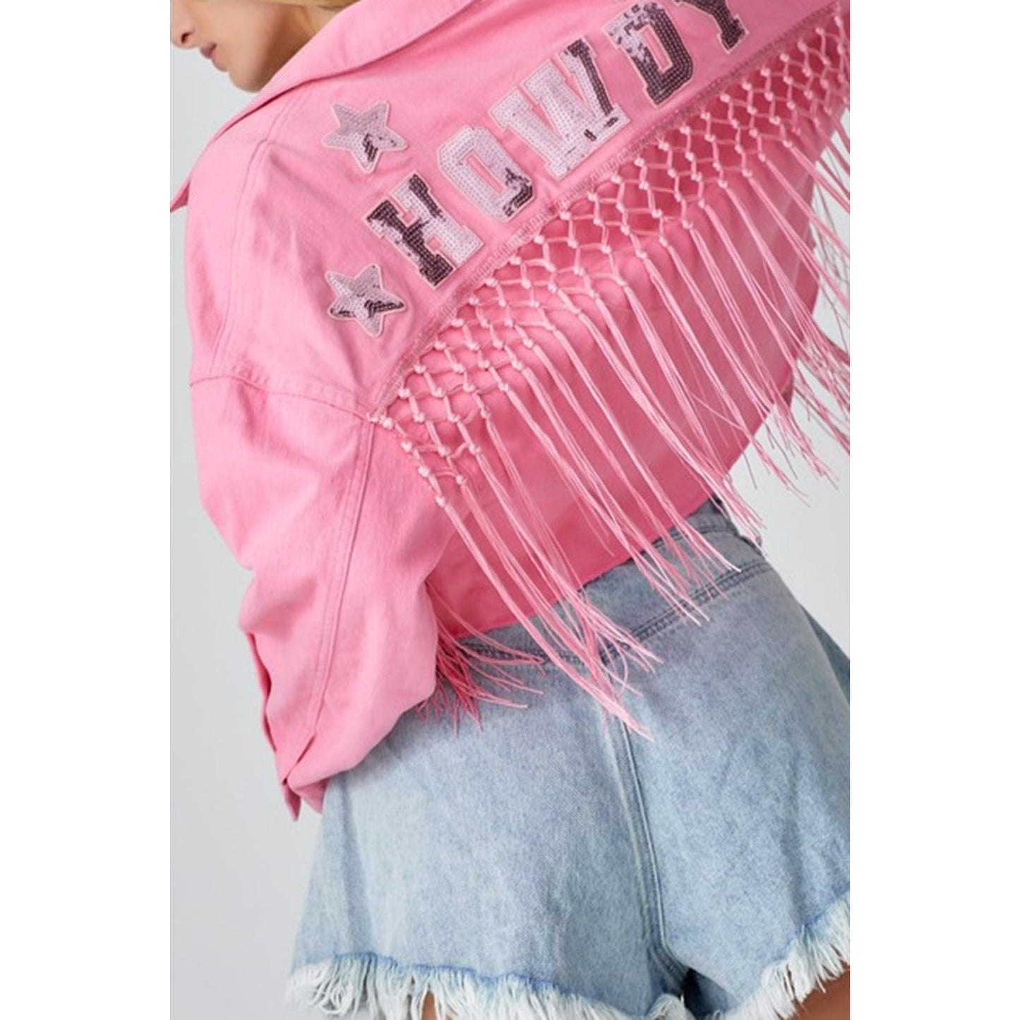 Tassel Sequin Letter Long Sleeve Denim Jacket