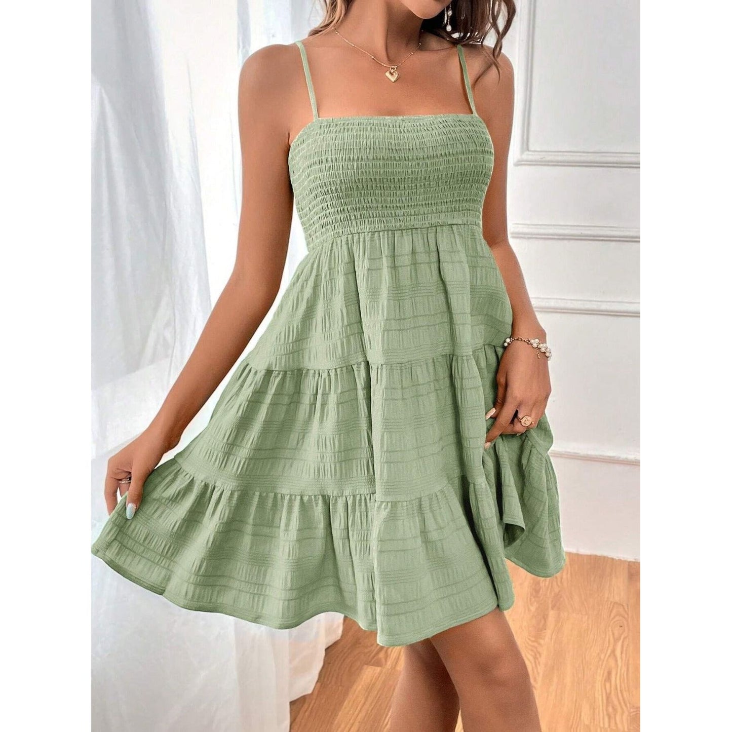 Tiered Smocked Square Neck Cami Dress