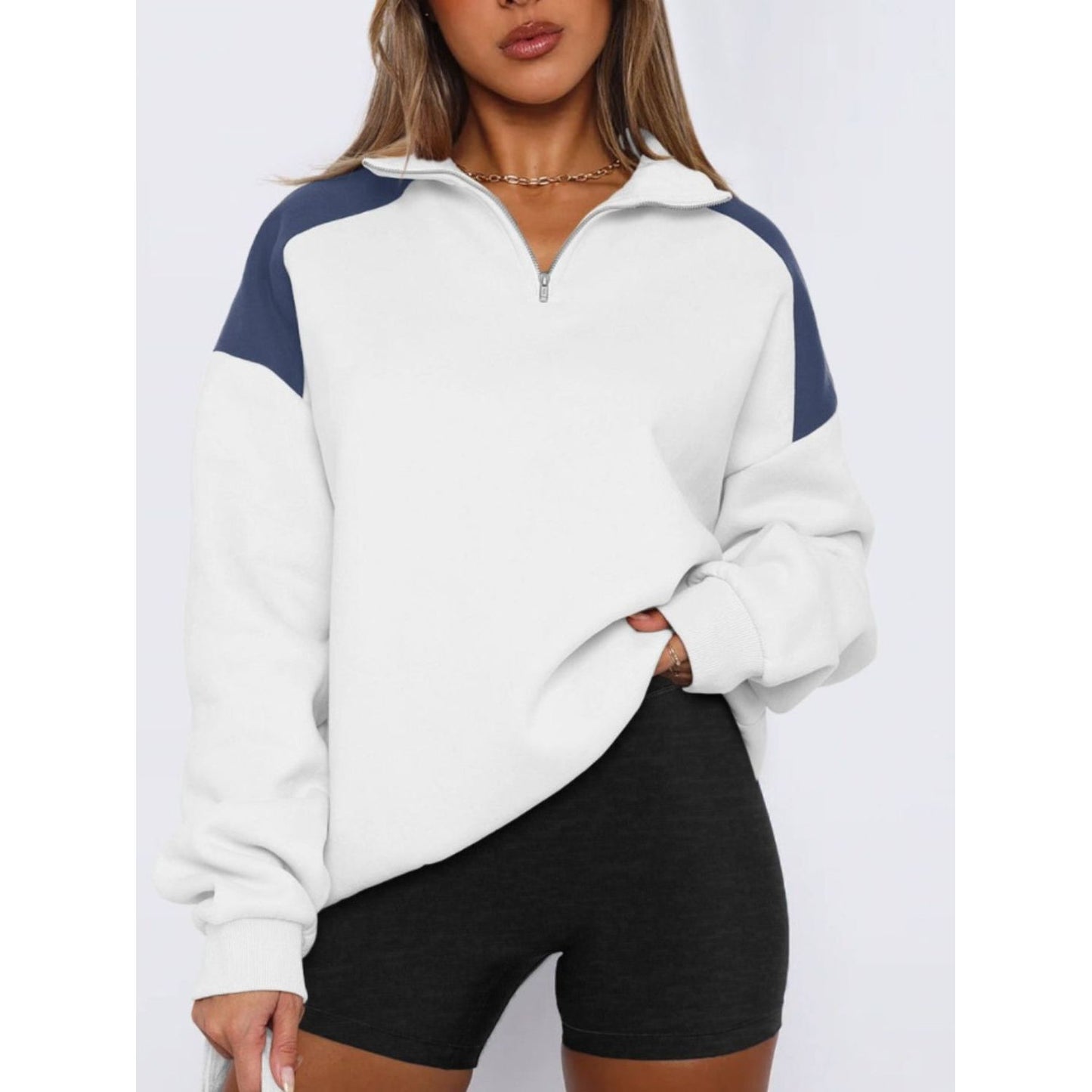 Contrast Quarter Zip Long Sleeve Sweatshirt