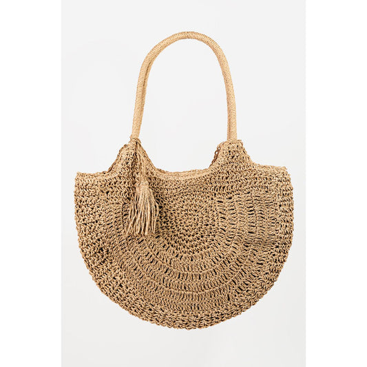 Fame Straw Braided Tote Bag with Tassel