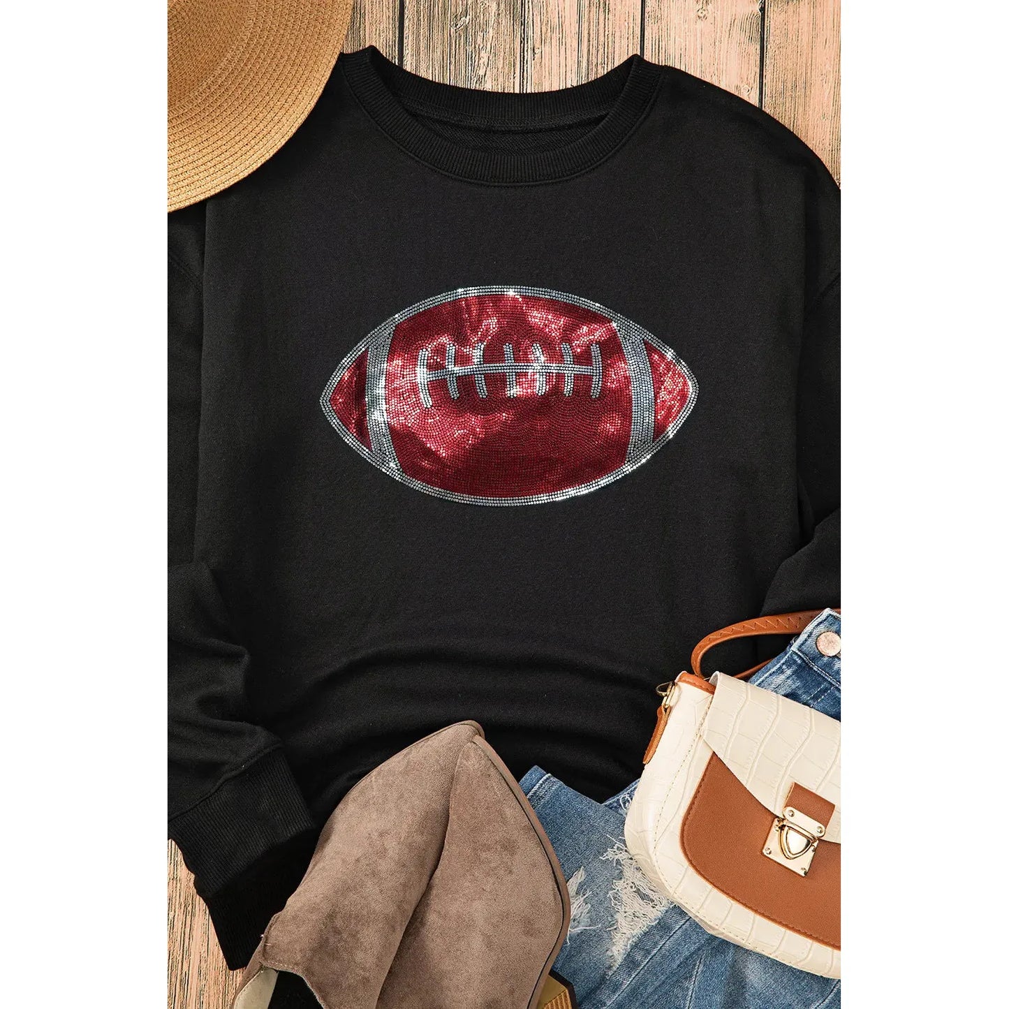 Sequin Football Long Sleeve Sweatshirt