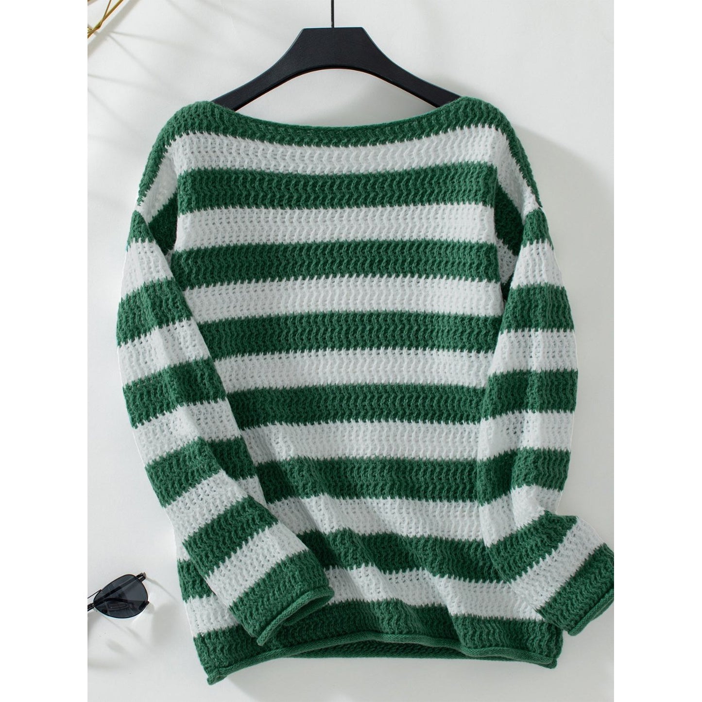 Striped Dropped Shoulder Long Sleeve Sweater