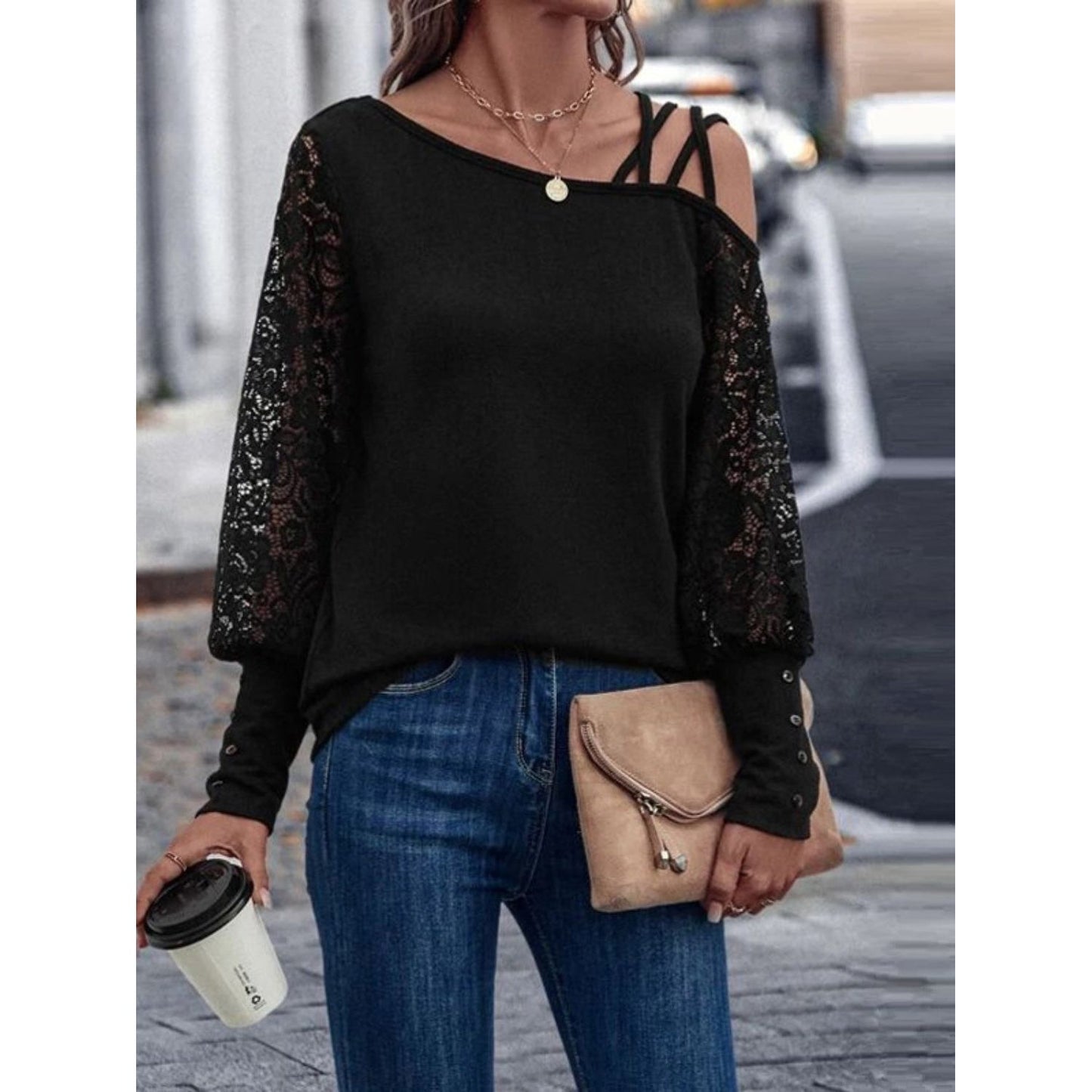 Full Size Asymmetrical Neck Long Sleeve T-Shirt