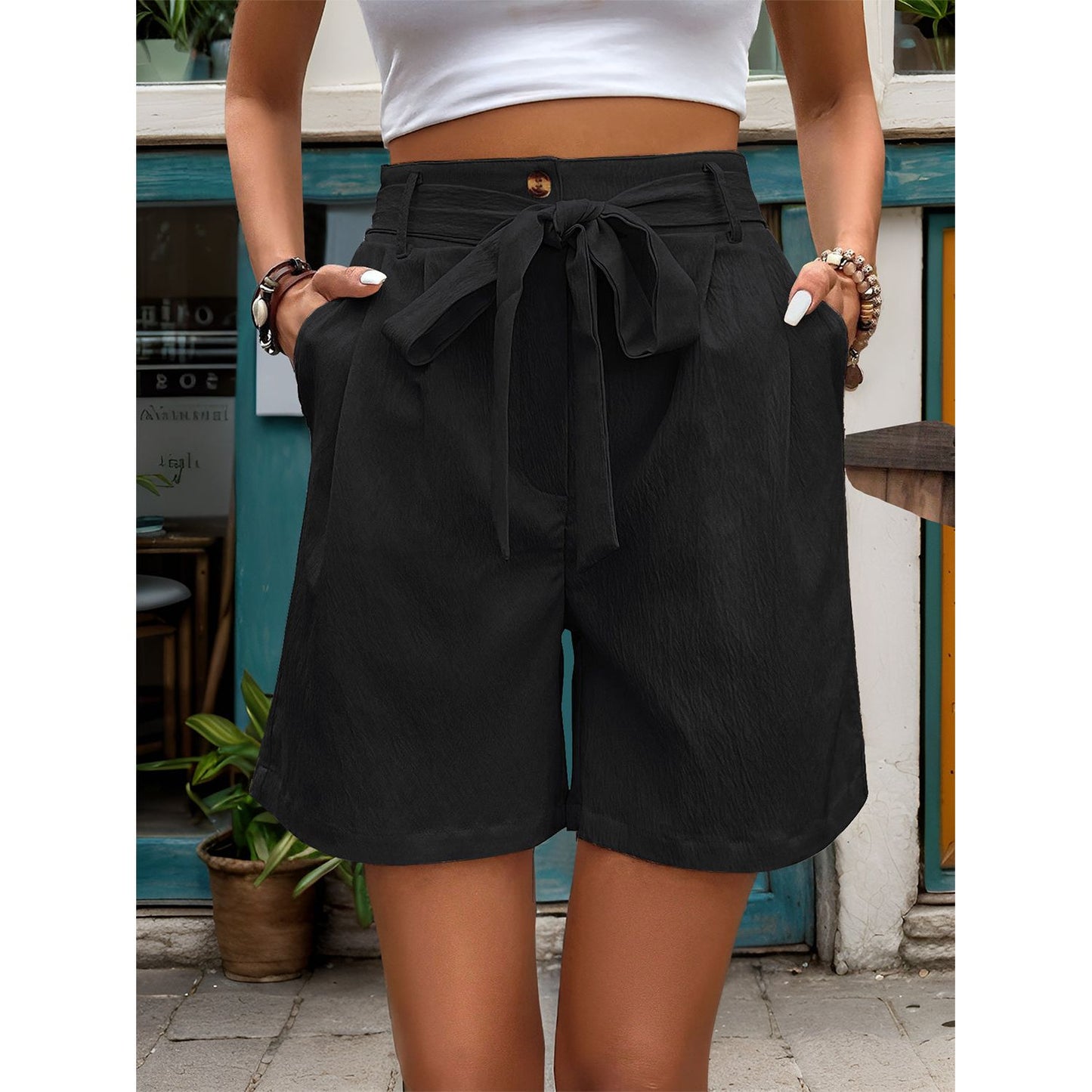 Perfee Tied High Waist Shorts with Pockets