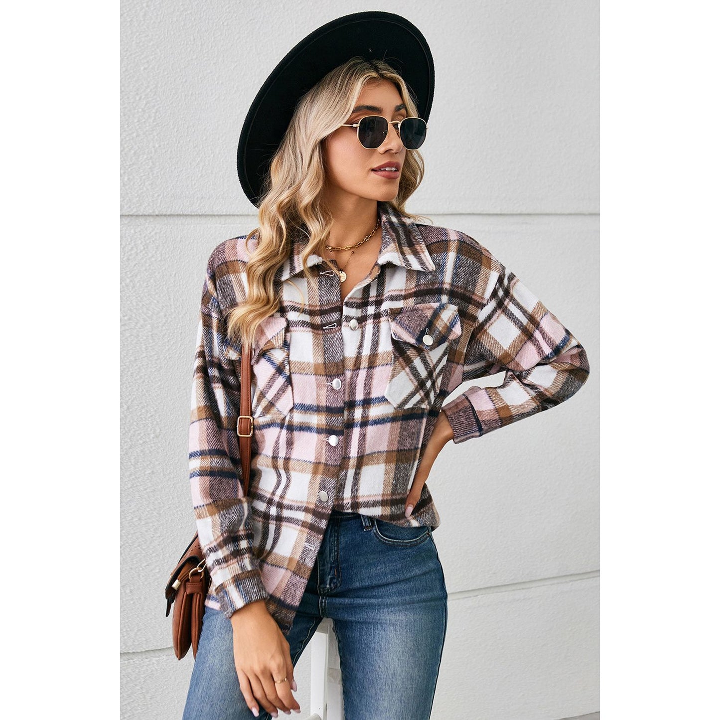 Button Down Collared Plaid Shacket