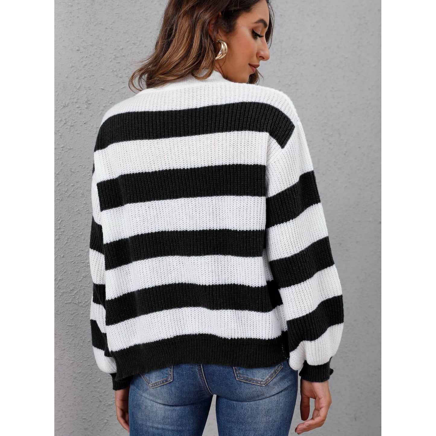 Striped Button Up Long Sleeve Sweater