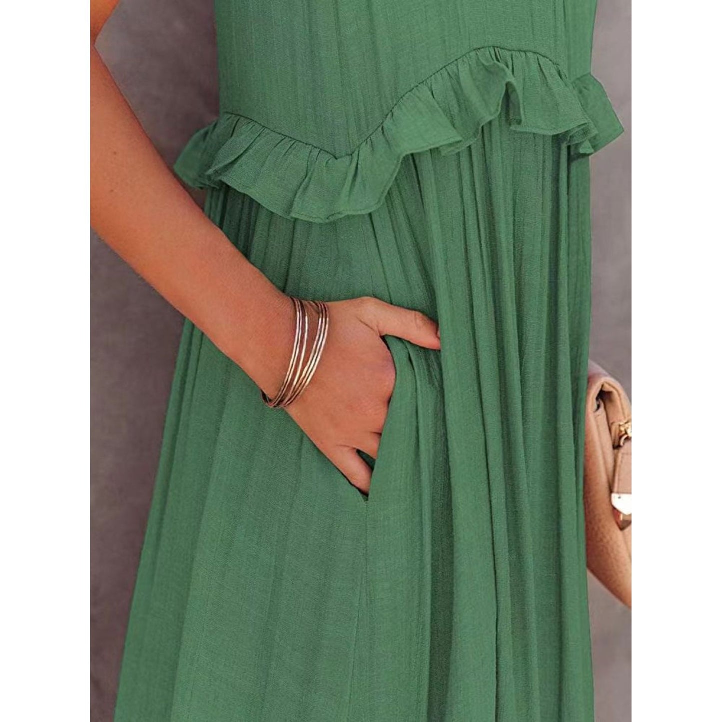 Ruffled Sleeveless Tiered Maxi Dress with Pockets