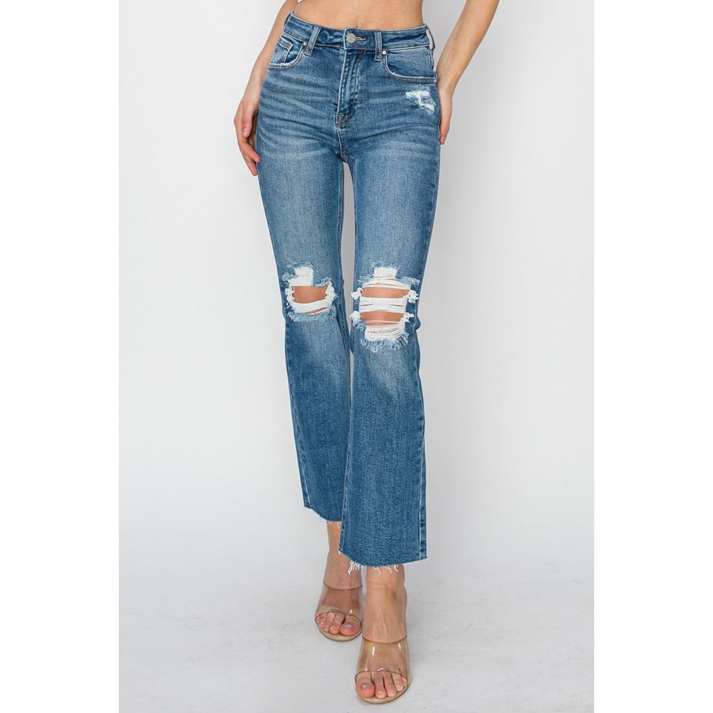 RISEN High Rise Distressed Ankle Jeans