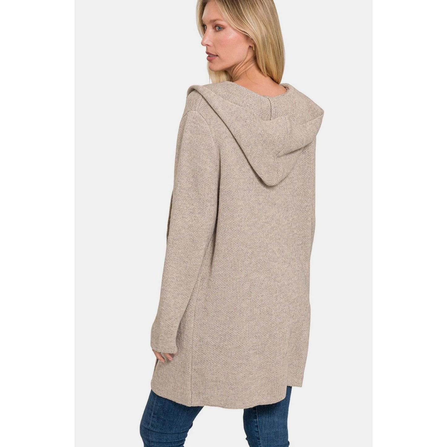 Zenana Hooded Open Front Sweater Cardigan