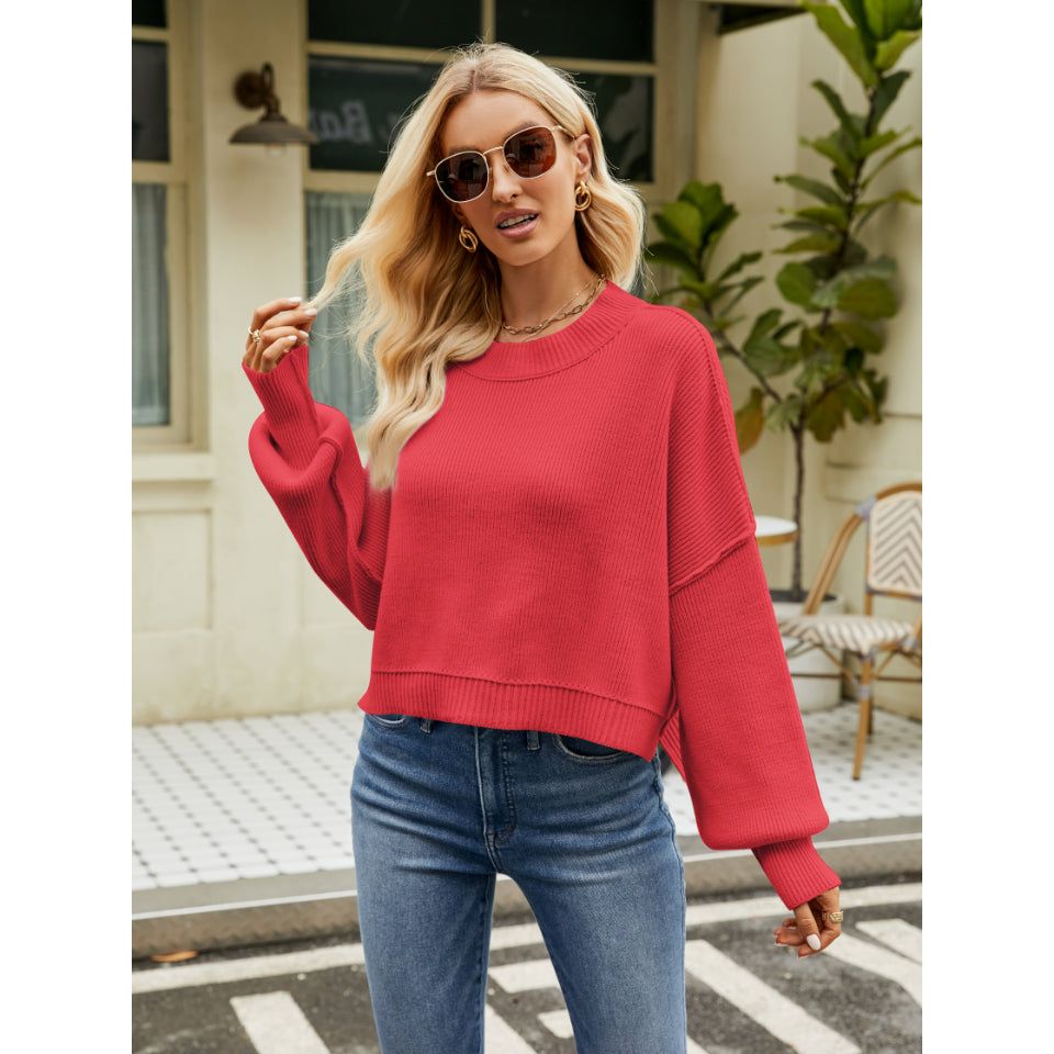 Round Neck Lantern Sleeve Sweater