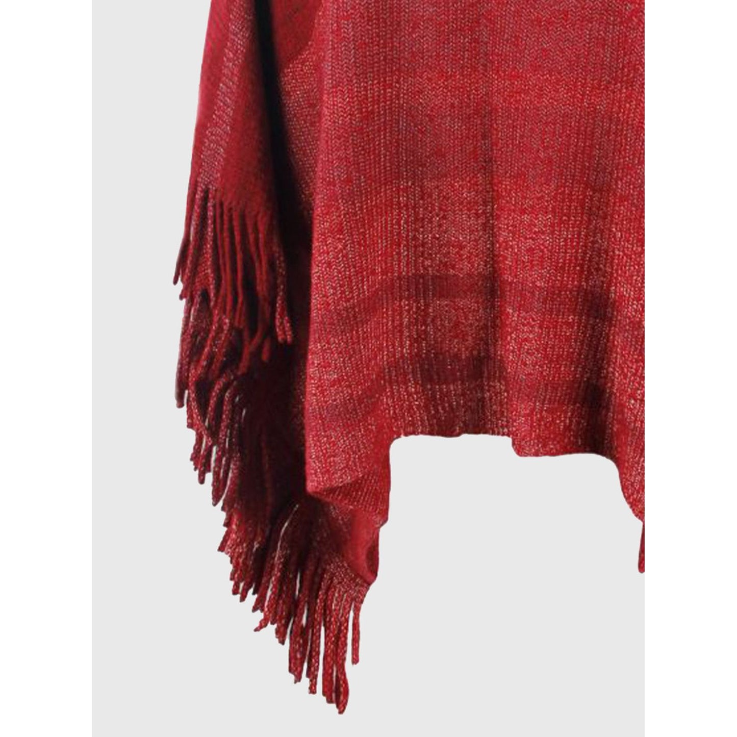 Striped Boat Neck Poncho with Fringes