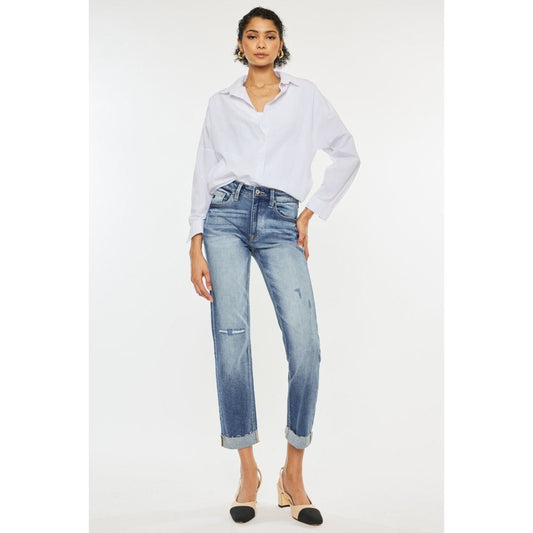 Kancan High Rise Cuffed Straight Jeans