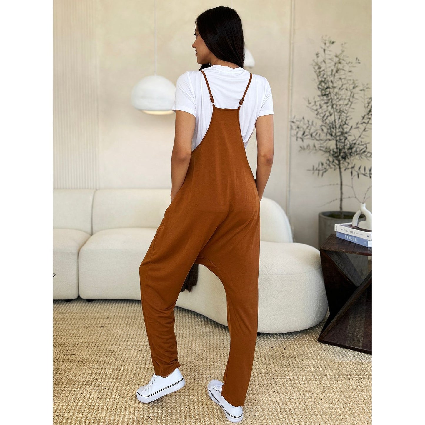 Double Take Full Size Sleeveless V-Neck Pocketed Jumpsuit