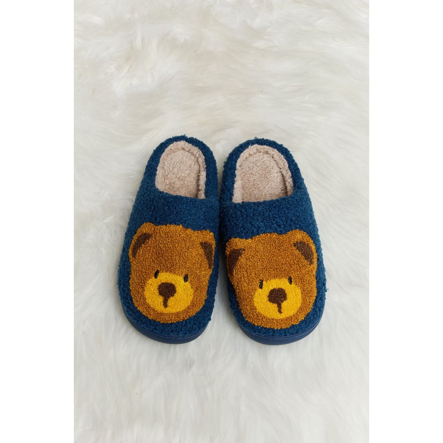 Melody Teddy Bear Print Plush Slide Slippers