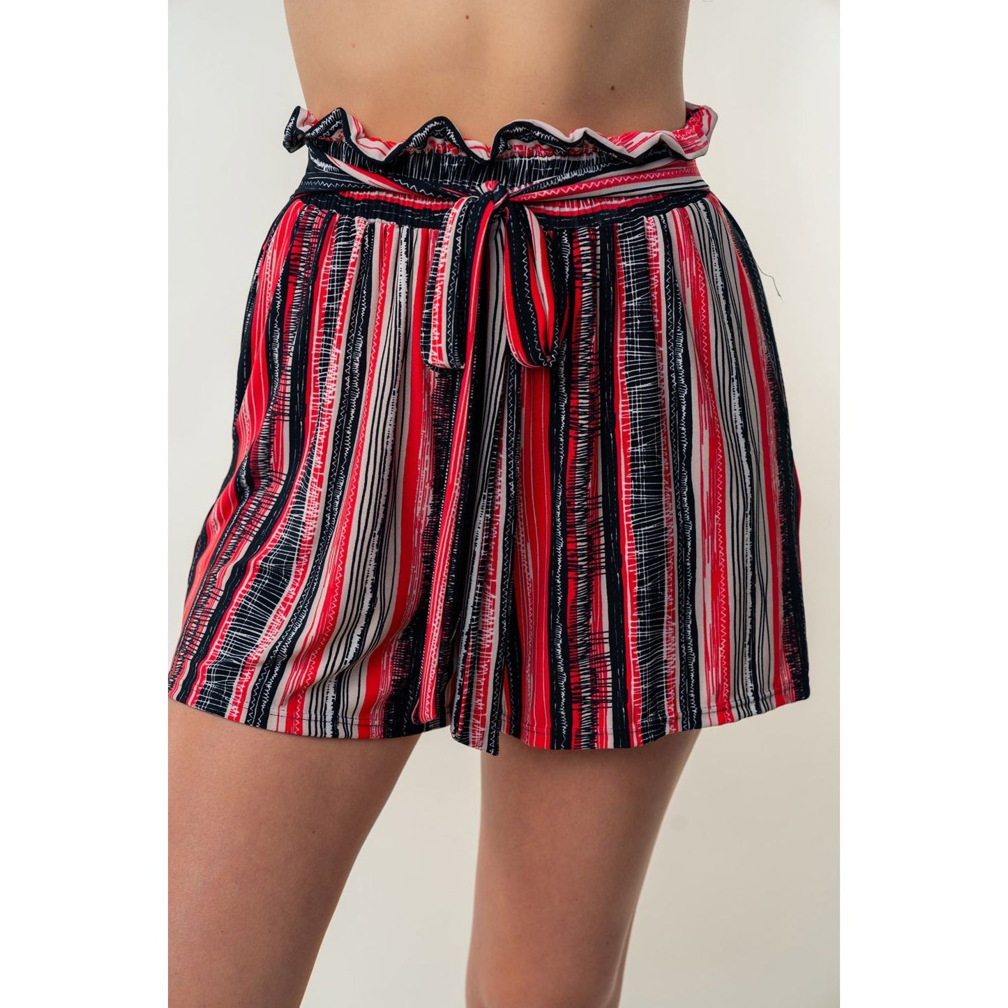 White Birch Full Size High Waisted Striped Shorts