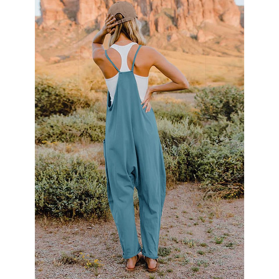 Double Take Full Size V-Neck Sleeveless Jumpsuit with Pockets