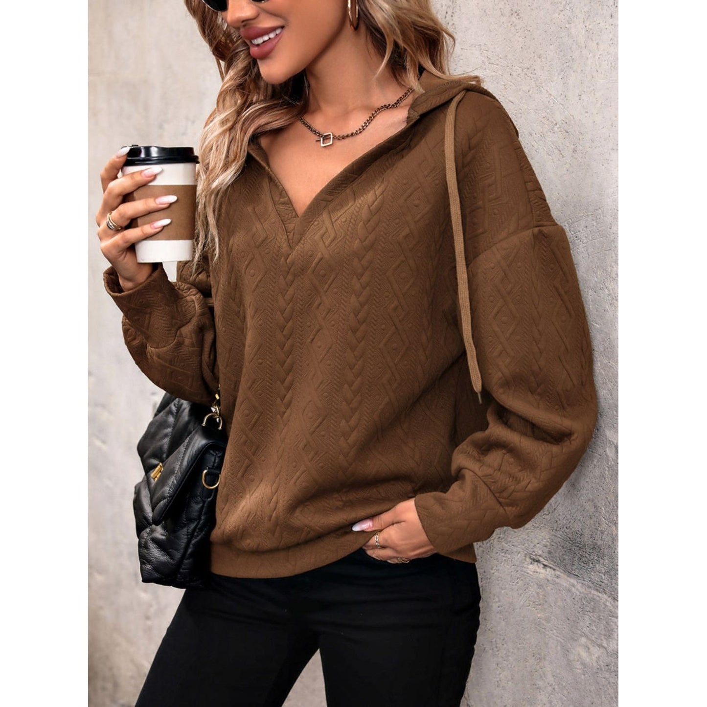 Drawstring Dropped Shoulder Long Sleeve Hoodie