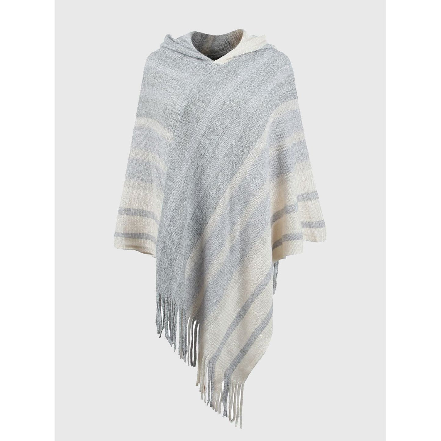 Striped Fringe Hem Hooded Poncho