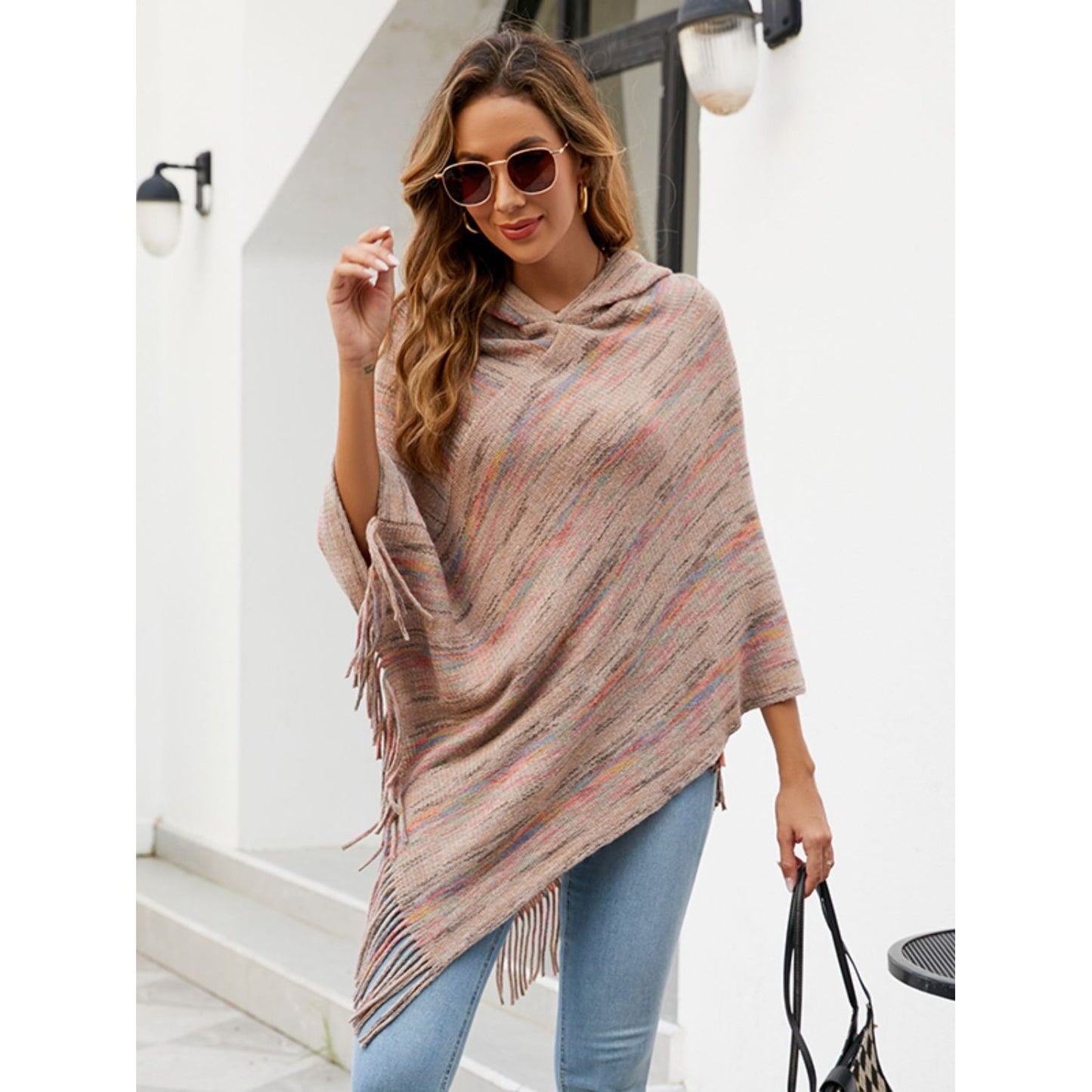 Fringe Hem Hooded Poncho