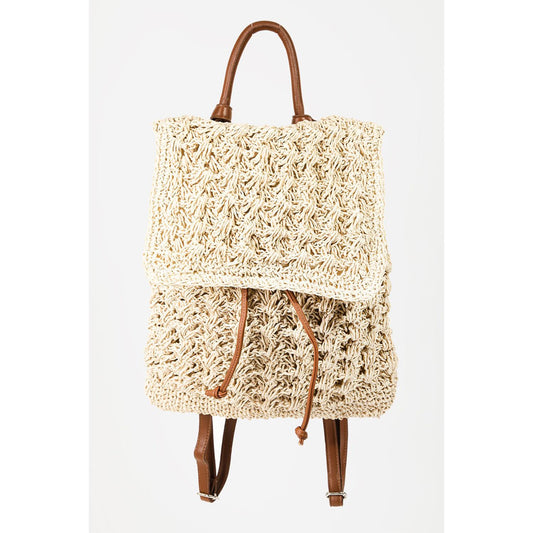 Fame Straw Braided Faux Leather Strap Backpack Bag