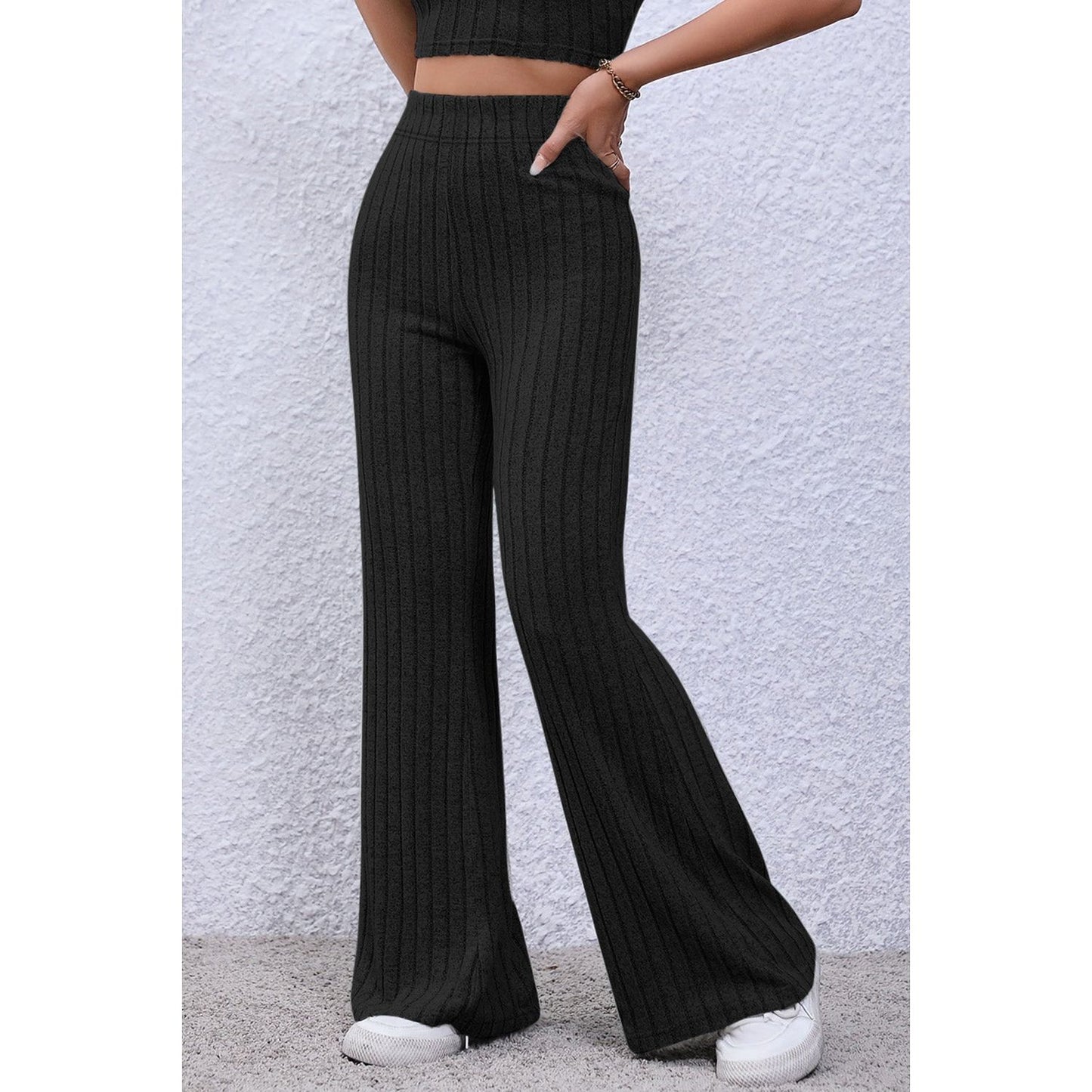 Basic Bae Full Size Ribbed High Waist Flare Pants