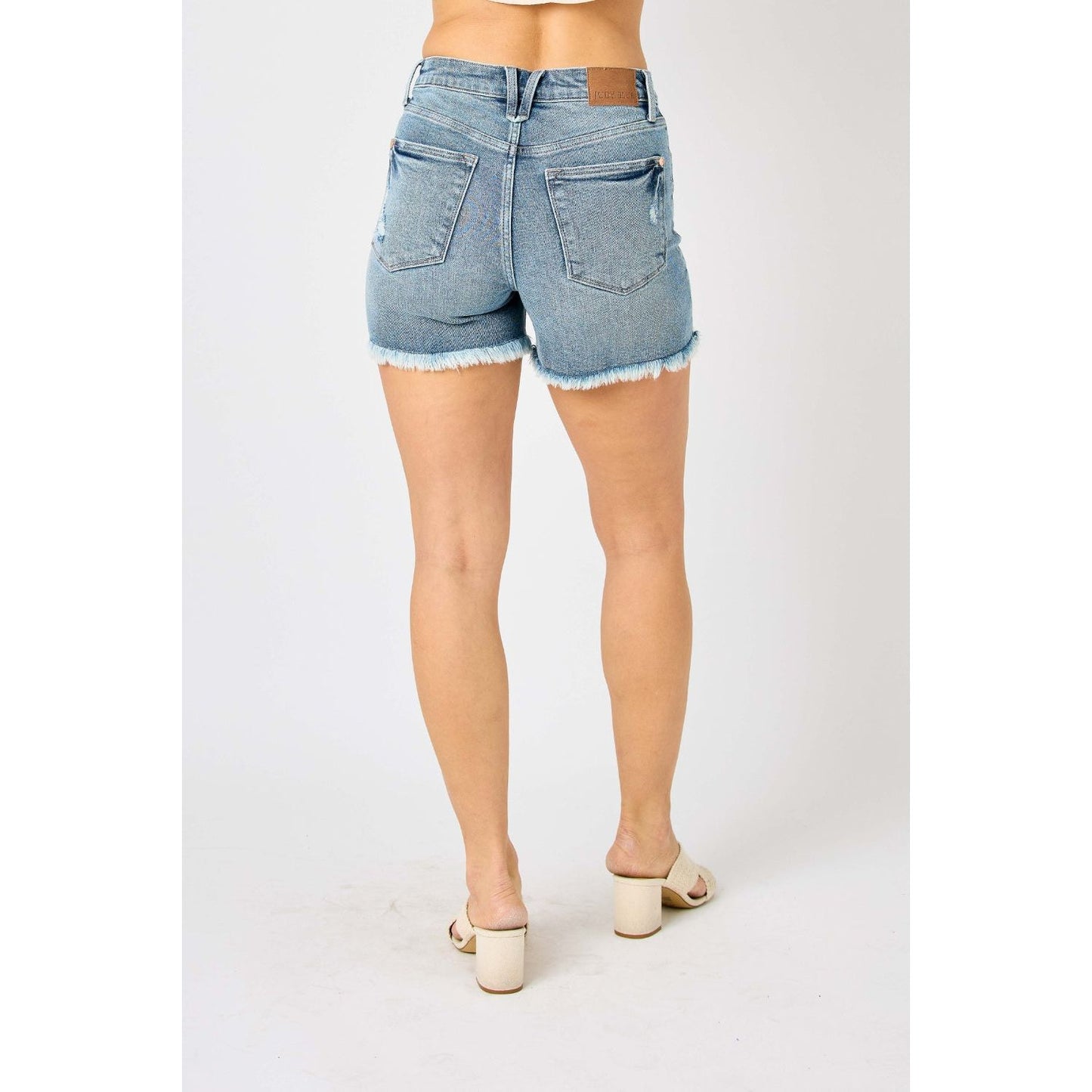 Judy Blue Full Size Button Fly Raw Hem Denim Shorts